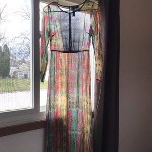 Multicolor Patterned Sheer Floor Length Dress